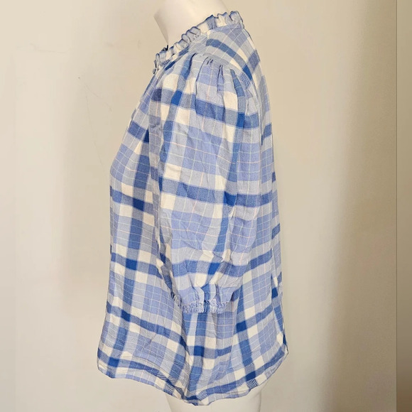 Vineyard Vines Plaid Ruffle Neck Puff Sleeve Size Medium EUC - Picture 6 of 9